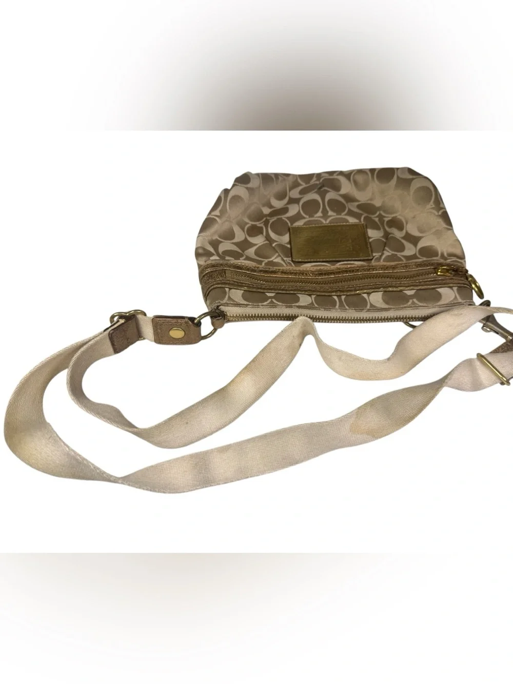 Coach Poppy Signature Monogram Crossbody Shoulder Bag Beige